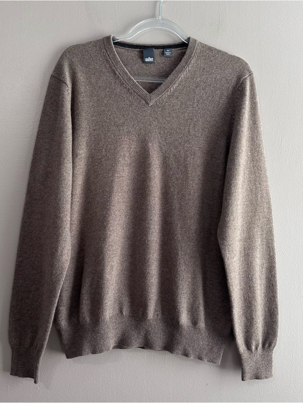 Cullen 100% Cashmere Brown Classic Preppy V-neck Pullover Sweater Mens Medium